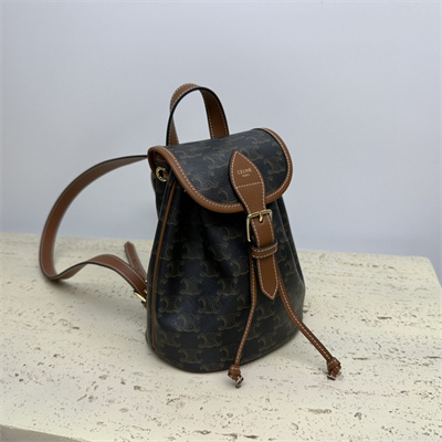 Ce**e mini backpack folco in triomphe canvas and calfskin tan