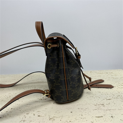 Ce**e mini backpack folco in triomphe canvas and calfskin tan