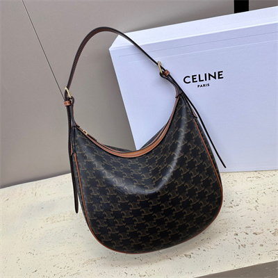 Ce**e medium heloise  bag cuir triomphe in triomphe canvas and calfskin tan