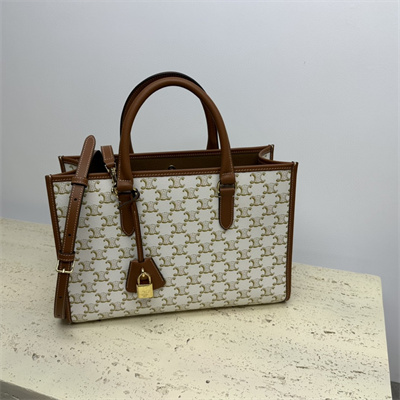Ce**e mini horizontal cabas in triomphe canvas and calfskin white