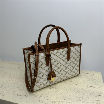 Ce**e mini horizontal cabas in triomphe canvas and calfskin white