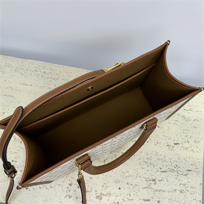 Ce**e mini horizontal cabas in triomphe canvas and calfskin white