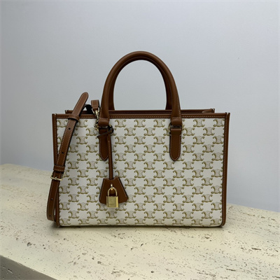 Ce**e mini horizontal cabas in triomphe canvas and calfskin white