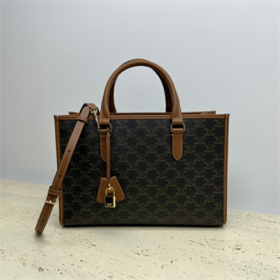 Ce**e mini horizontal cabas in triomphe canvas and calfskin tan