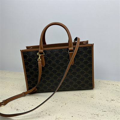 Ce**e mini horizontal cabas in triomphe canvas and calfskin tan