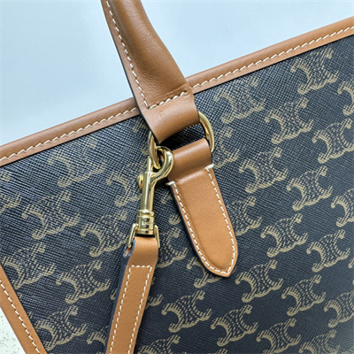 Ce**e mini horizontal cabas in triomphe canvas and calfskin tan