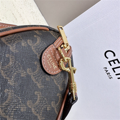 Ce**e small boston bag in triomphe canvas and calfskin tan