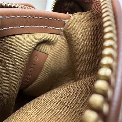 Ce**e small boston bag in triomphe canvas and calfskin tan