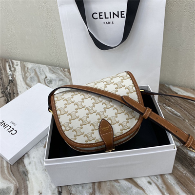 Ce**e medium folco bag in triomphe canvas and calfskin white