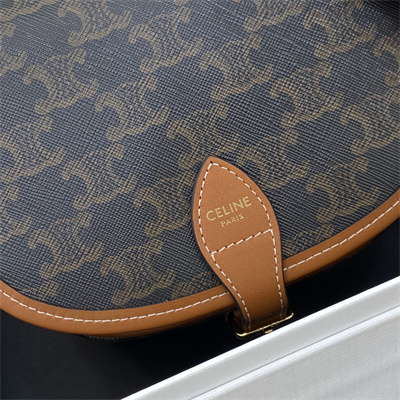 Ce**e medium folco bag in triomphe canvas and calfskin tan