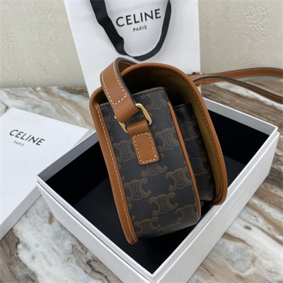 Ce**e medium folco bag in triomphe canvas and calfskin tan