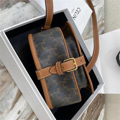 Ce**e medium folco bag in triomphe canvas and calfskin tan