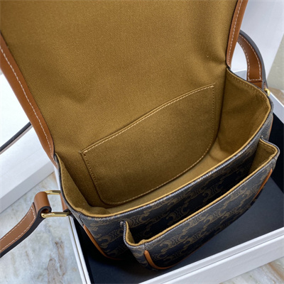 Ce**e medium folco bag in triomphe canvas and calfskin tan