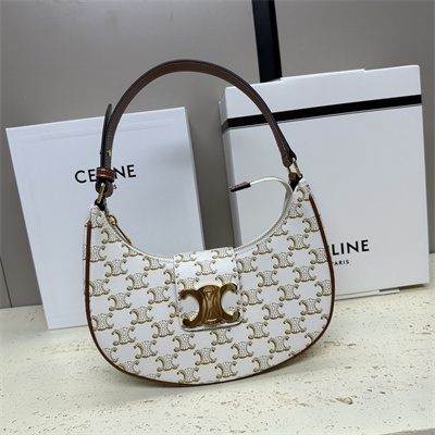 Ce**e medium ava triomphe bag in triomphe canvas and calfskin white