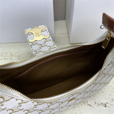 Ce**e medium ava triomphe bag in triomphe canvas and calfskin white