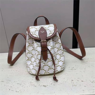 Ce**e mini backpack folco in triomphe canvas and calfskin white