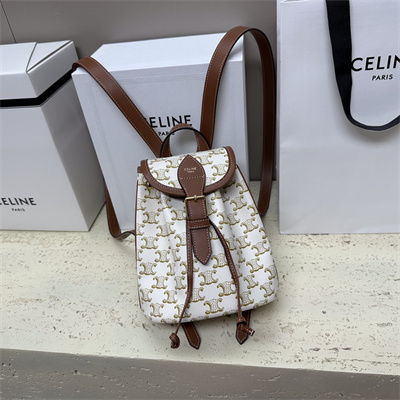 Ce**e mini backpack folco in triomphe canvas and calfskin white