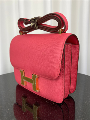 Constance Bag Epsom Leather 18CM Gold/Silver Tone Metal In Rose Lipsur Color  HS