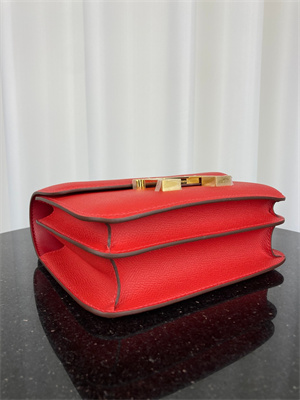 Constance Bag Epsom Leather 18CM Gold/Silver Tone Metal In Red Color HS