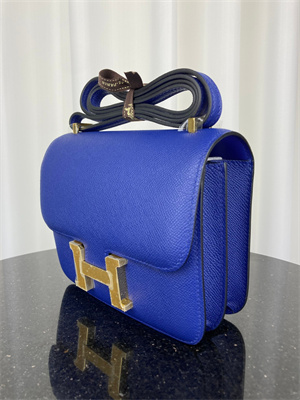 Constance Bag Epsom Leather 18CM Gold/Silver Tone Metal In Blue Electric Color HS