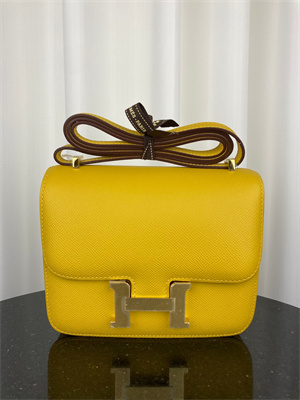 Constance Bag Epsom Leather 18CM Gold/Silver Tone Metal In Jaune Amber Color HS