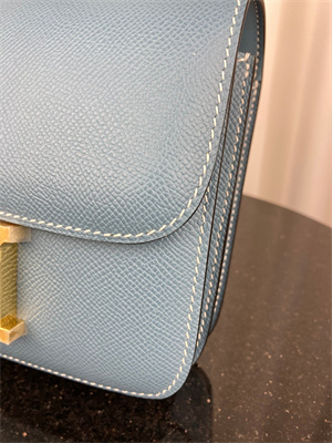 Constance Bag Epsom Leather 18CM Gold/Silver Tone Metal In Blue Jean Color HS