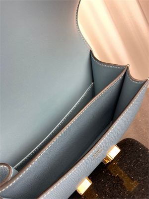 Constance Bag Epsom Leather 18CM Gold/Silver Tone Metal In Blue Jean Color HS