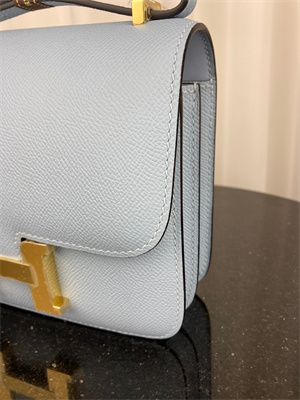 Constance Bag Epsom Leather 18CM Gold/Silver Tone Metal In Blue Brume Color HS