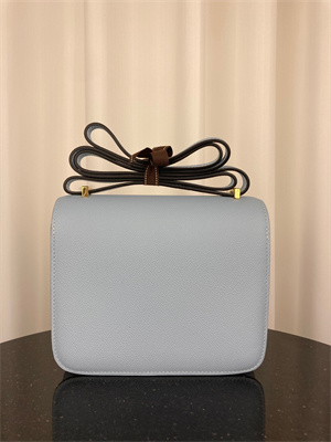 Constance Bag Epsom Leather 18CM Gold/Silver Tone Metal In Blue Brume Color HS