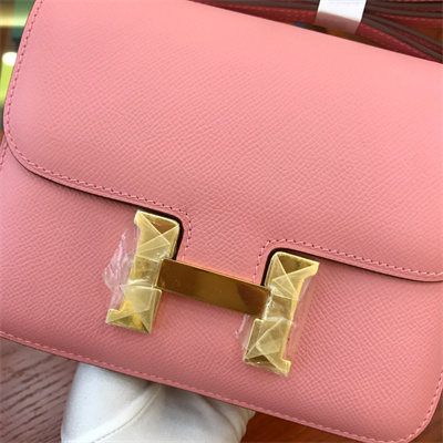 Constance Bag Epsom Leather 18CM Gold/Silver Tone Metal In Pink Color HS