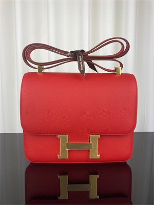 Constance Bag Epsom Leather 24CM Gold/Silver Tone Metal In Red Color HS