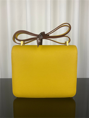 Constance Bag Epsom Leather 24CM Gold/Silver Tone Metal In Jaune Amber Color HS