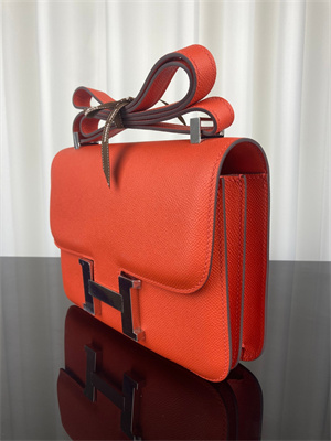 Constance Bag Epsom Leather 24CM Gold/Silver Tone Metal In Feu Orange Color HS