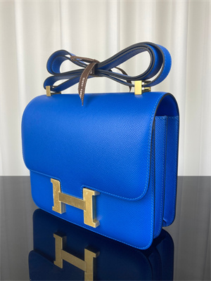 Constance Bag Epsom Leather 24CM Gold/Silver Tone Metal In Bleu Hydra Color HS