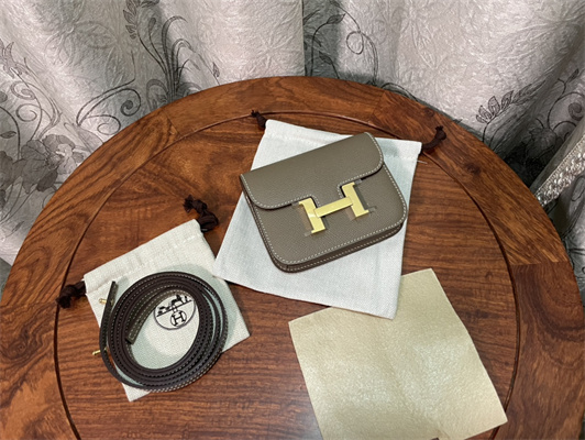 Constance SLIM Wallet With Strap Epsom Leather Gold Tone Metal In Etoupe Color HS