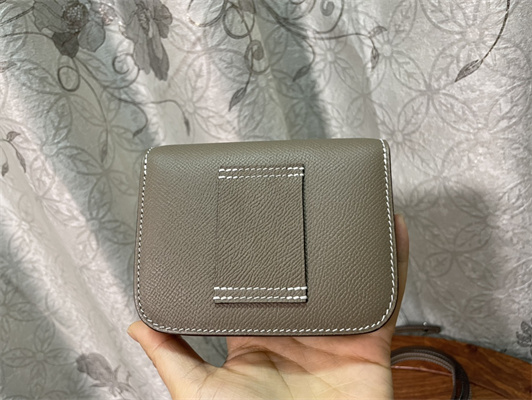 Constance SLIM Wallet With Strap Epsom Leather Silver Tone Metal In Etoupe Color HS