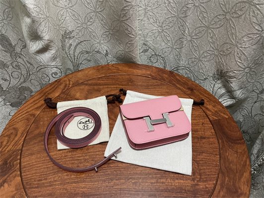 Constance SLIM Wallet With Strap Epsom Leather Silver Tone Metal In Pink Color HS