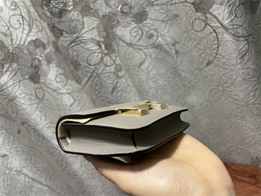 Constance SLIM Wallet With Strap Epsom Leather Gold Tone Metal In Grey Color HS