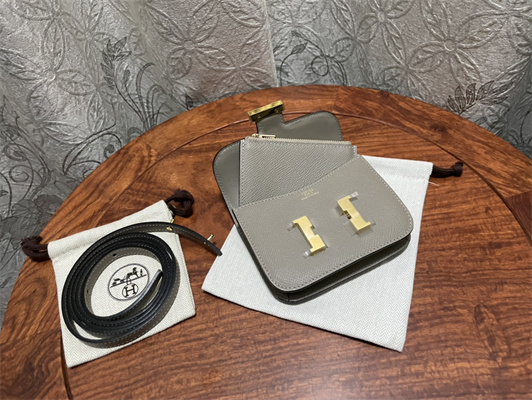 Constance SLIM Wallet With Strap Epsom Leather Gold Tone Metal In Grey Color HS