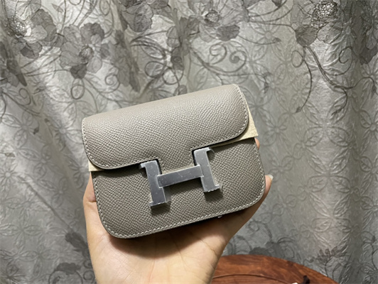 Constance SLIM Wallet With Strap Epsom Leather Silver Tone Metal In Grey Color HS
