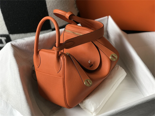 Lindy Bag Calfskin Leather 26/30CM Gold/Silver Tone Metal In Orange Color