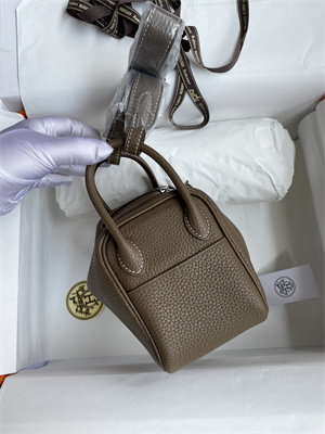 Lindy Mini Bag Taurillon Clemence Leather Gold/Silver Tone Metal In Etoupe Color HS