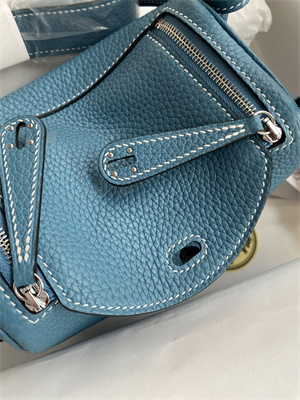 Lindy Mini Bag Taurillon Clemence Leather Gold/Silver Tone Metal In Blue Jean Color HS