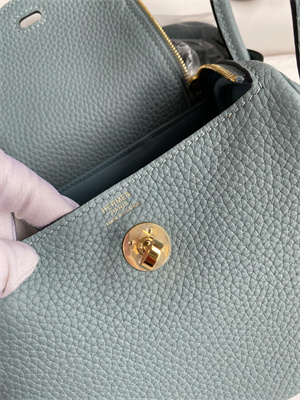 Lindy Mini Bag Taurillon Clemence Leather Gold/Silver Tone Metal In Azure Blue Color HS