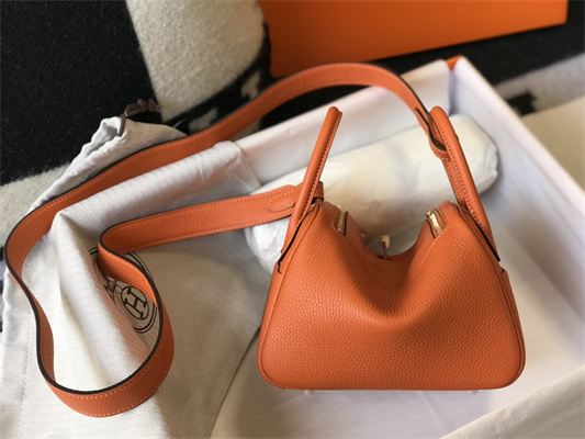 Lindy Mini Bag Calfskin Leather Gold/Silver Tone Metal In Feu Orange Color