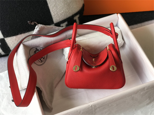 Lindy Mini Bag Calfskin Leather Gold/Silver Tone Metal In Red Color