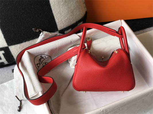 Lindy Mini Bag Calfskin Leather Gold/Silver Tone Metal In Red Color