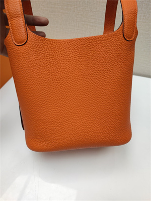 Picotin Lock Bag Togo Leather 18/22CM Gold/Silver Tone Metal In Orange Color HS