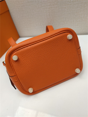 Picotin Lock Bag Togo Leather 18/22CM Gold/Silver Tone Metal In Orange Color HS
