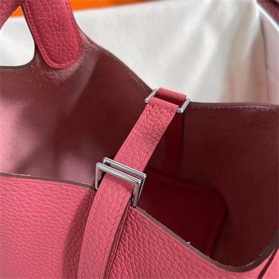 Picotin Lock Bag Togo Leather 18/22CM Gold/Silver Tone Metal In Rose Lipsur Color HS